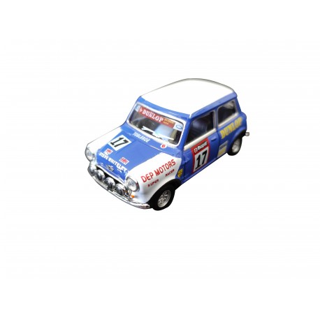 VOITURE MINI COOPER RACING BLEU ET BLANC 1/43° CARARAMA