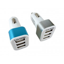 TRIPLE PRISE USB 2,1A - 12V/24V - COULEUR BLEU OU SILVER/24