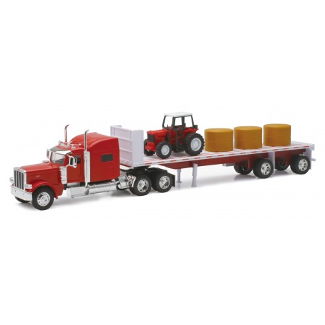 CAMION 1/32 PETERBILT 389  AVEC TRACTEUR AGRICOLE ET FOINS