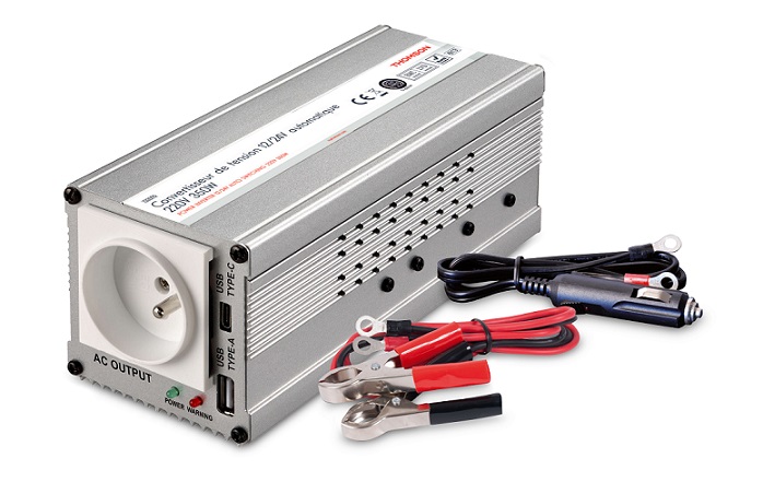 CONVERTISSEUR 12V / 24V AUTOMATIQUE VERS 220V 350W AVEC PRISE USB-A QC3.0 18W ET PRISE USB-C PD30W